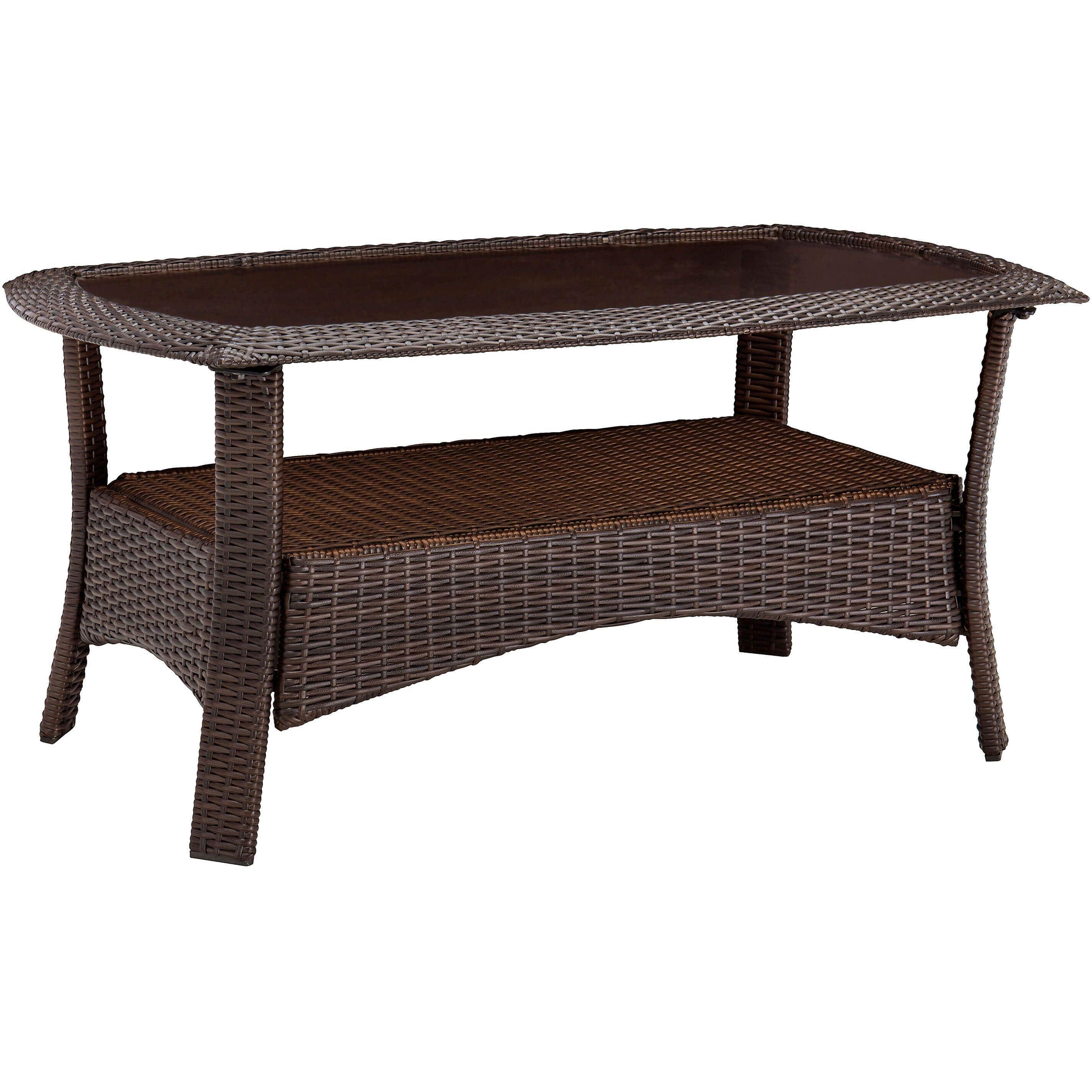 Hanover Accessories Hanover - Strathmere 25-In. x 41-In. Woven Patio Coffee Table with Tempered Glass Tabletop