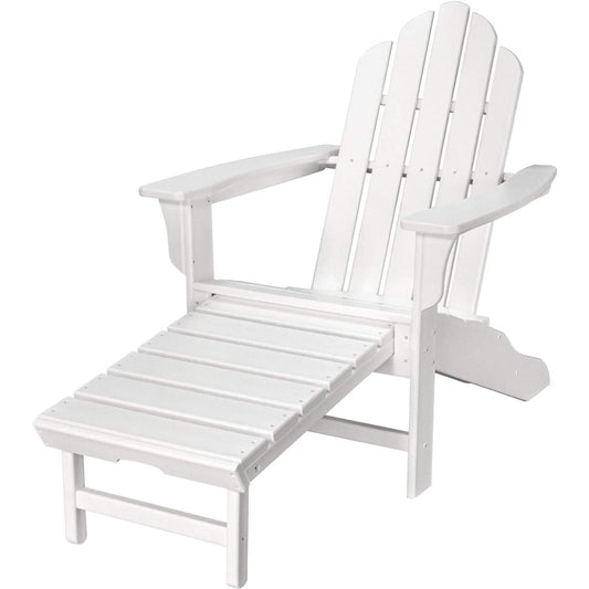 Hanover Adirondack Chair Hanover All-Weather Contoured Adirondack Chair with Hideaway Ottoman- White