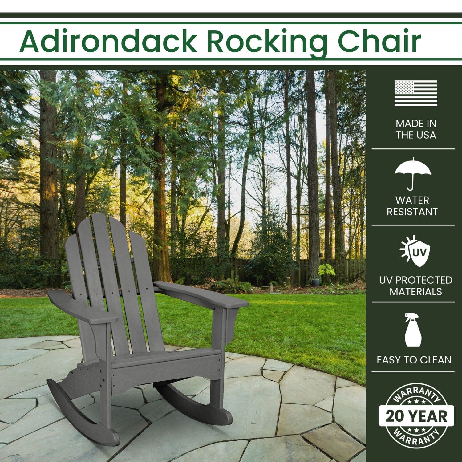 Hanover Adirondack Chairs Hanover - Hanover All-Weather Adirondack Rocking Chair - Grey | HVLNR10GY