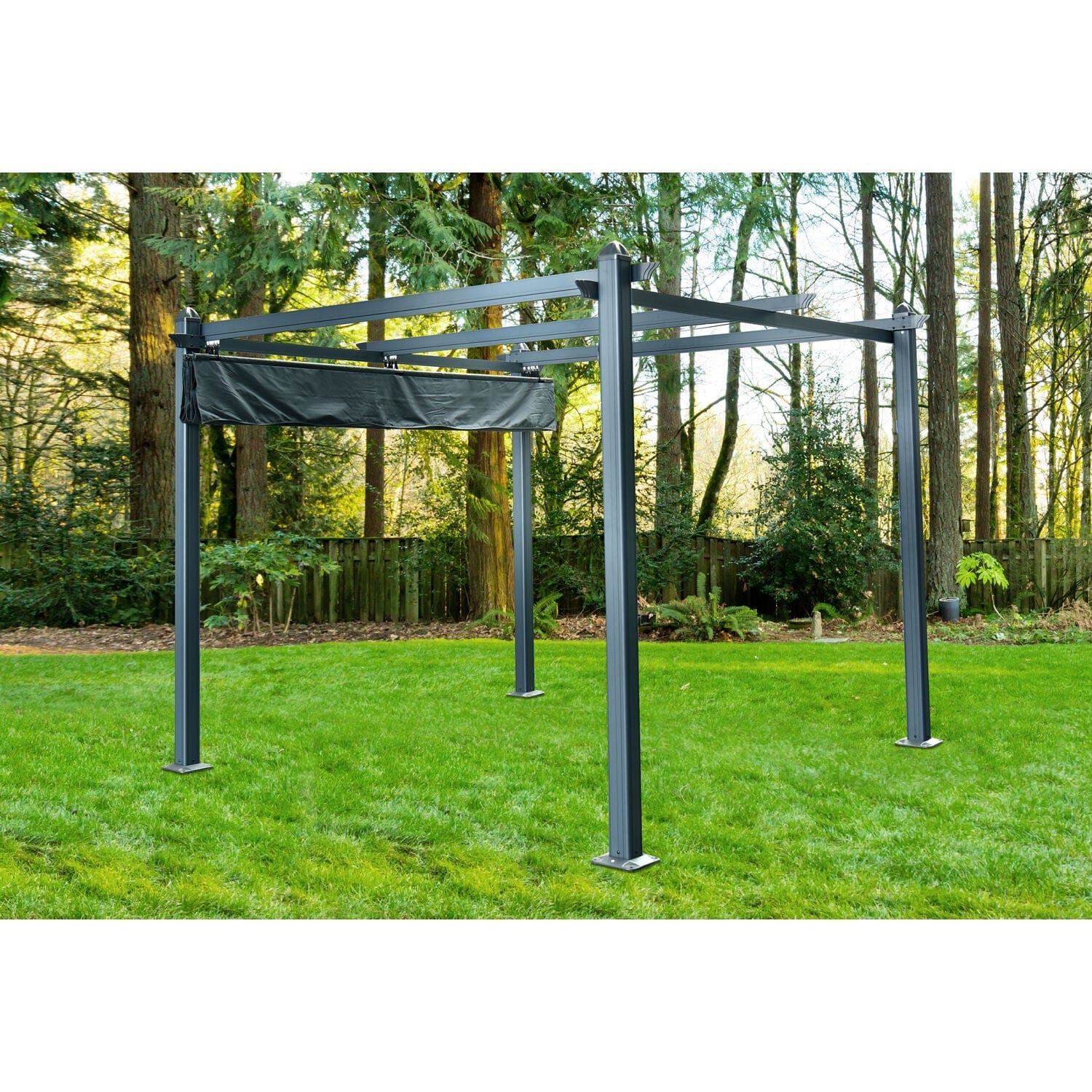 Hanover Aluminum pergola by Hanover 10-Ft. x 10-Ft. | Modern outdoor structure with adjustable canopy cover | HANPERG10X10-GRY