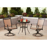 Hanover Bistro Set Hanover - 3pc Bistro Set: 30" glass top tbl, 2 sling  swivel rockers, includes cover | FNTDN3PCSWG