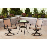 Hanover Bistro Set Hanover - 3pc Bistro Set: 30" glass top tbl, 2 sling  swivel rockers, includes cover | FNTDN3PCSWG