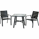 Hanover Bistro Set Hanover - Cortino 3pc Dining Set: 2 Alum Slat Dining Chairs and 1 30" Sq Glass Tbl CORTDN3PCG