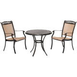 Hanover Bistro Set Hanover Fontana 3-Piece Bistro Set with 2 Sling Chairs and a 32-In. Cast-Top Table | FNTDN3PCC