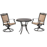 Hanover Bistro Set Hanover Fontana 3-Piece Bistro Set with 2 Sling Swivel Rockers and a 32-In. Cast-Top Table