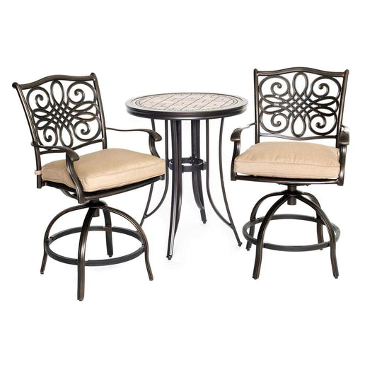 Hanover Bistro Set Hanover - Monaco 3 piece: 2 Cush Swivel Counter Height Chairs, 30" Tile Top Table 36"H) - MONDN3PCSW-BR
