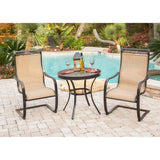 Hanover Bistro Set Hanover Monaco 3-Piece Bistro Set with Spring Sling Chairs | 30" Glass Top Table - Tan Sling/Glass | MONDN3PCSPG