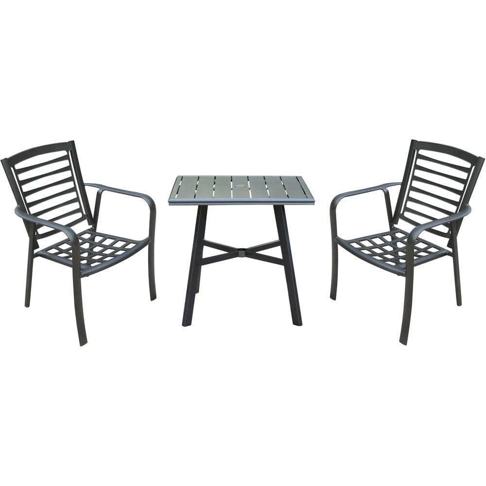 Hanover Bistro Set Hanover - Pemberton 3pc: 2 Alum Dining Chairs and 1 30" Sq Slat Table