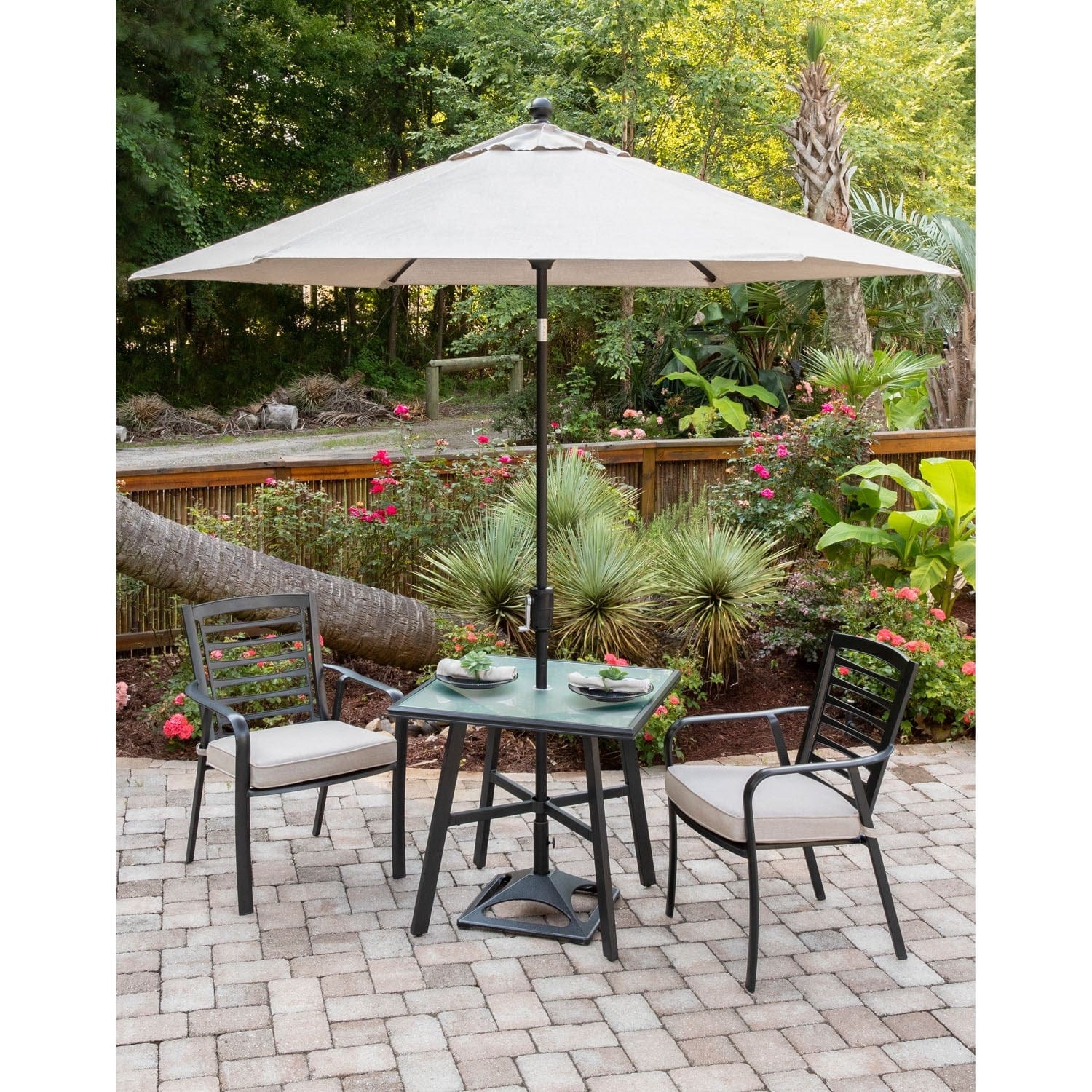 Hanover Bistro Set Hanover - Pemberton 3pc: 2 Alum Dining Chairs w/ Cushion and 1 30" Sq Glass Tbl