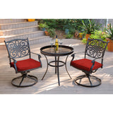 Hanover Bistro Set Hanover Traditions 3-Piece Aluminum Frame Bistro Set in Red with a 32 in. Cast-Top Table | TRADDN3PCSWG-R