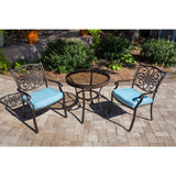 Hanover Bistro Set Hanover Traditions 3-Piece Bistro Set in Blue with 30 In. Glass-top Table