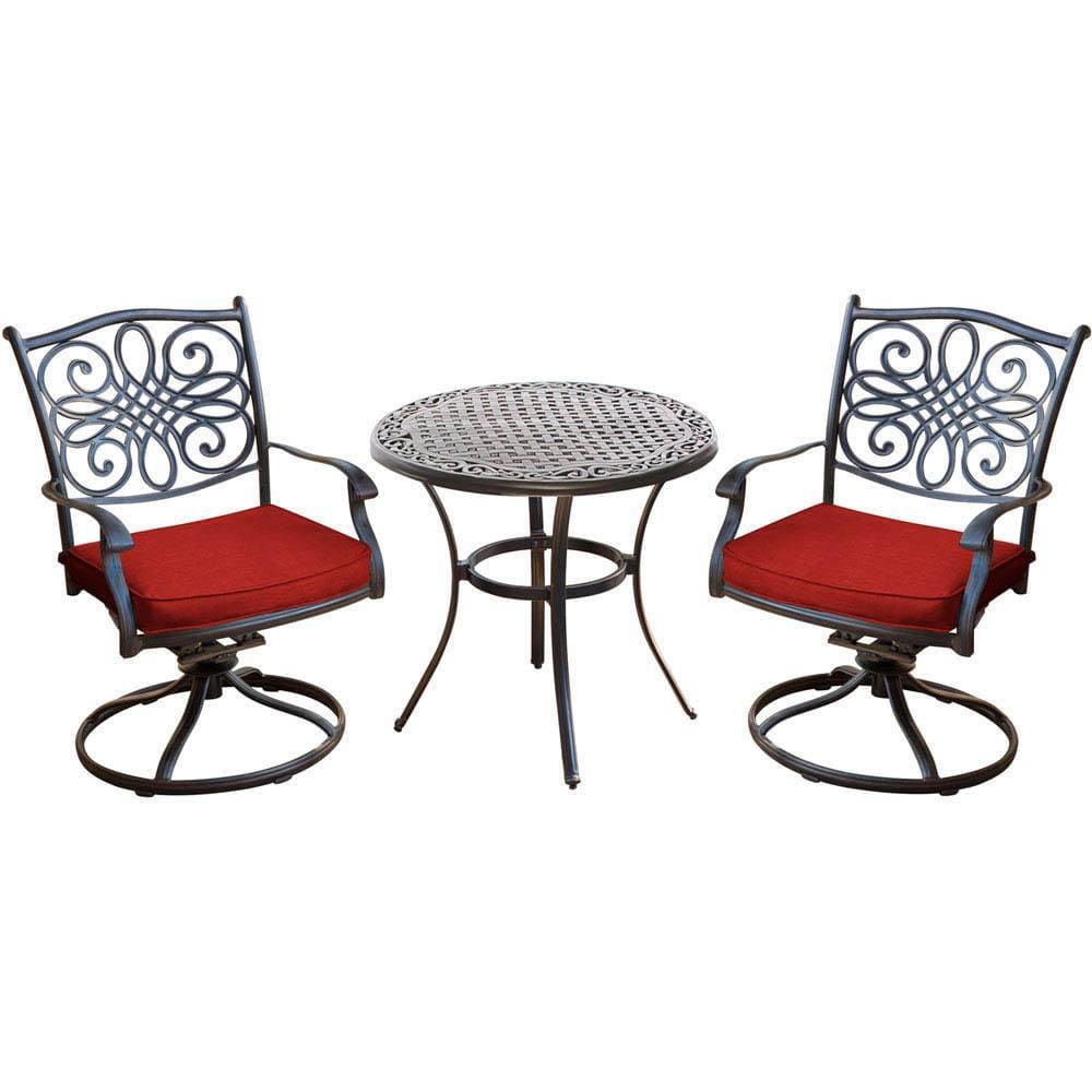 Hanover Bistro Set Hanover Traditions 3-Piece Bistro Set in Red with a 32 in. Cast-Top Table