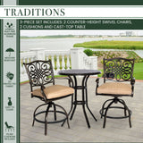 Hanover Bistro Set Hanover Traditions 3-Piece High-Dining Bistro Set in Natural Oat/Bronze | Aluminum Frame | TRADDN3PCSW-BR