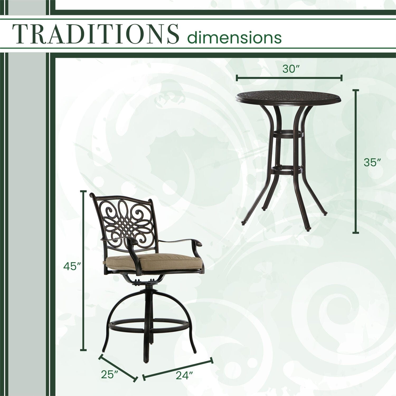 Hanover Bistro Set Hanover Traditions 3-Piece High-Dining Bistro Set in Natural Oat/Bronze | Aluminum Frame | TRADDN3PCSW-BR