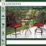 Hanover Bistro Set Hanover Traditions 3-Piece High-Dining Bistro Set in Red/Bronze | Aluminum Frame | TRAD3PCSWBR-RED