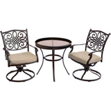 Hanover Bistro Set Hanover Traditions 3-Piece Swivel Bistro Set in Tan with 30 in. Glass-top Table