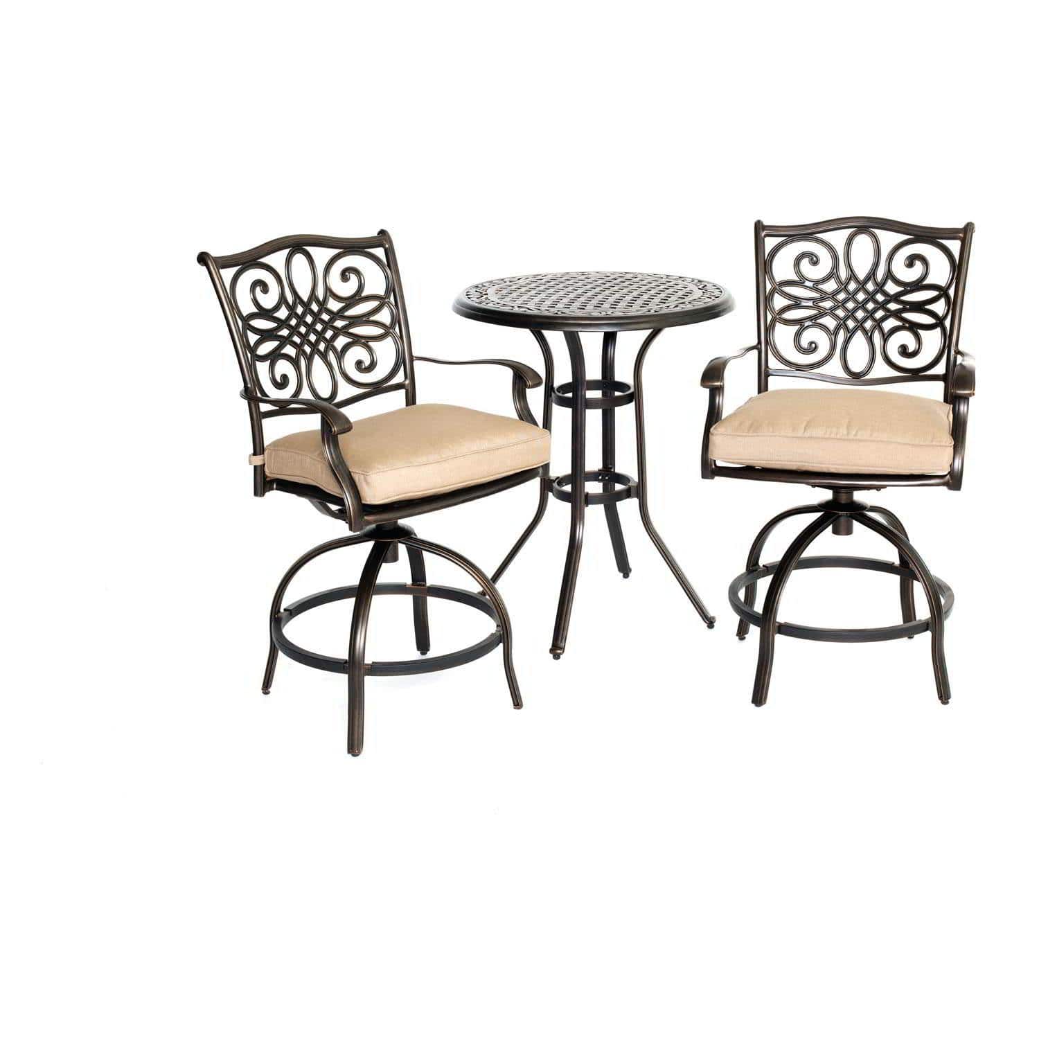 Hanover Bistro Set Hanover - Traditions3pc: 2 Counter Height Swivel Chairs, 30" Round Cast Tbl (36"H) - TRADDN3PCSW-BR
