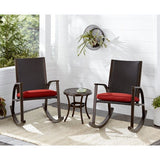 Hanover Chairs Hanover Traditions 3-Piece Rocking Chair Set, 2 Rocker Chairs and Cast Round Side Table, Aluminum Frame Wicker Back, Comfortable Plush Cushion, Rust-Resistant - TRADWB3PCRKR-Red