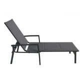 Hanover Chaise Lounge Halsted 3-Piece Sling Lounge Set featuring a 40,000 BTU Tile-Top Fire Pit Table with Burner Cover in Gray | HALCHS3PCFP-GRY