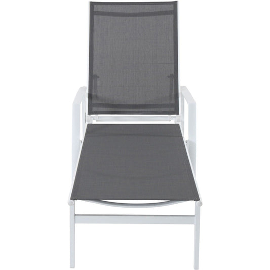 Hanover Chaise Lounge Hanover Naples Adjustable Sling Chaise in Gray Sling and White Aluminum Frame | NAPLESCHS-W-GRY