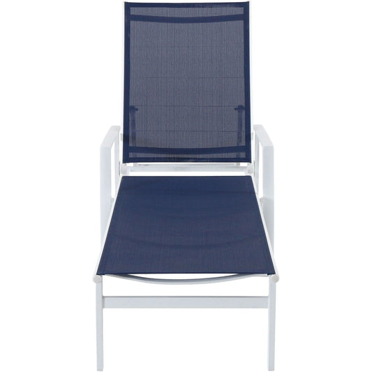 Hanover Chaise Lounge Hanover Naples Adjustable Sling Chaise in Navy Blue Sling and White Frame | White/Navy | NAPLESCHS-W-NVY