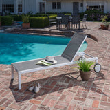 Hanover Chaise Lounge Hanover- Windham 3-Piece Chaise Lounge Set | featuring a 40,000 BTU Column Fire Pit | White Frame/Gray Sling | WINDCHS3PCGFP-WG