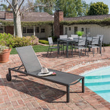 Hanover Chaise Lounge Hanover- Windham 3-Piece Chaise Lounge Set featuring a 40,000 BTU Tile-Top Fire Pit Table with Burner Cover, Gray Frame / Gray Sling | 25x30 | WINDCHS3PCFP-GRY