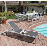 Hanover Chaise Lounge Hanover- Windham 3-Piece Chaise Lounge Set featuring a 40,000 BTU Tile-Top Fire Pit Table with Burner Cover, White Frame / Gray Sling | 30x30 | WINDCHS3PCFP-WG