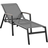 Hanover Chaise Lounge Jace Aluminum Sling Chaise Lounge with Faux Wood Arm Accents - Grey/Brown