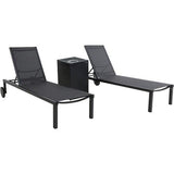 Hanover Chaise Lounge Windham 3-Piece Chaise Lounge Set featuring a 40,000 BTU Column Fire Pit, Gray Frame/Gray Sling