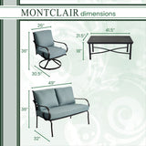 Hanover Conversation Set Blue Montclair 4 Piece Seating Set: 2 Swivel Chairs, Loveseat, Coffee Table - Ocean Blue/Brown | MCLR4PC-BLU