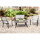 Hanover Conversation Set Foxhill 4-Piece Commercial-Grade Patio Seating Set with 2 Sling Lounge Chairs, Sling Loveseat, and a Slat-Top Coffee Table | FOXHILL4PC-GRY
