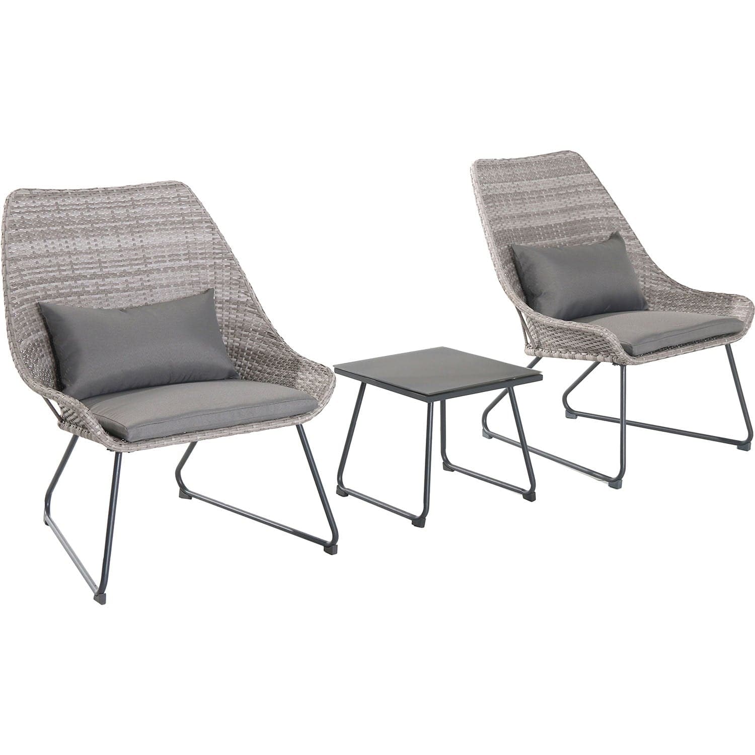 Hanover Conversation Set Hanover 3-Piece Wicker Chat Set | 2 Steel side chairs | Accent table | Gray | ACCENT3PC-GRY