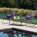 Hanover Conversation Set Hanover 3-Piece Wicker Scoop Chat Set with Navy Blue Cushions | 2 Steel side chairs | Accent table | ACCENT3PC-NVY