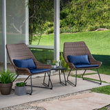 Hanover Conversation Set Hanover 3-Piece Wicker Scoop Chat Set with Navy Blue Cushions | 2 Steel side chairs | Accent table | ACCENT3PC-NVY