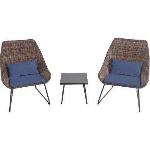 Hanover Conversation Set Hanover 3-Piece Wicker Scoop Chat Set with Navy Blue Cushions