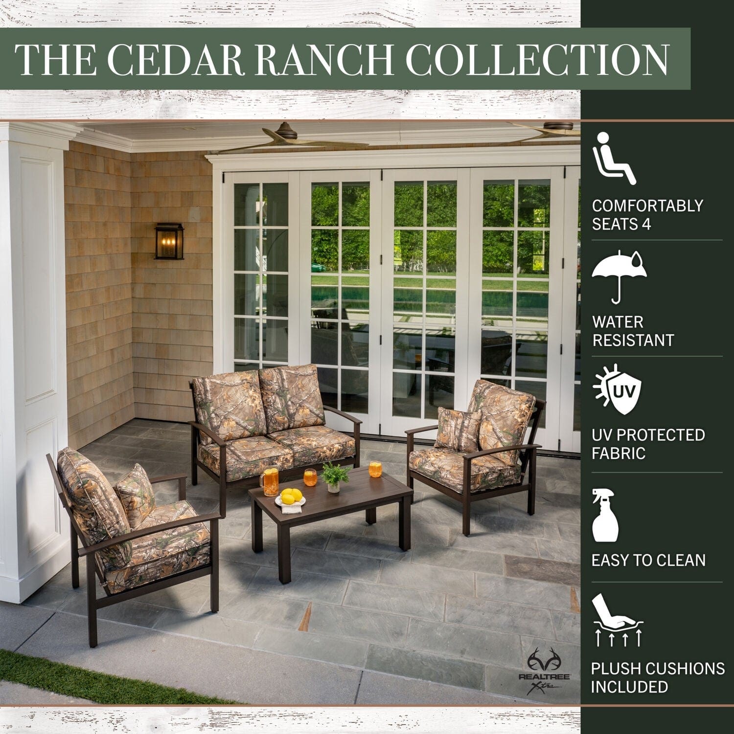 Hanover Conversation Set Hanover - Cedar Ranch 4 Piece Set: 2 Side Chairs, Loveseat, and Slat Coffee Table - CDRNCH4PC-CMO