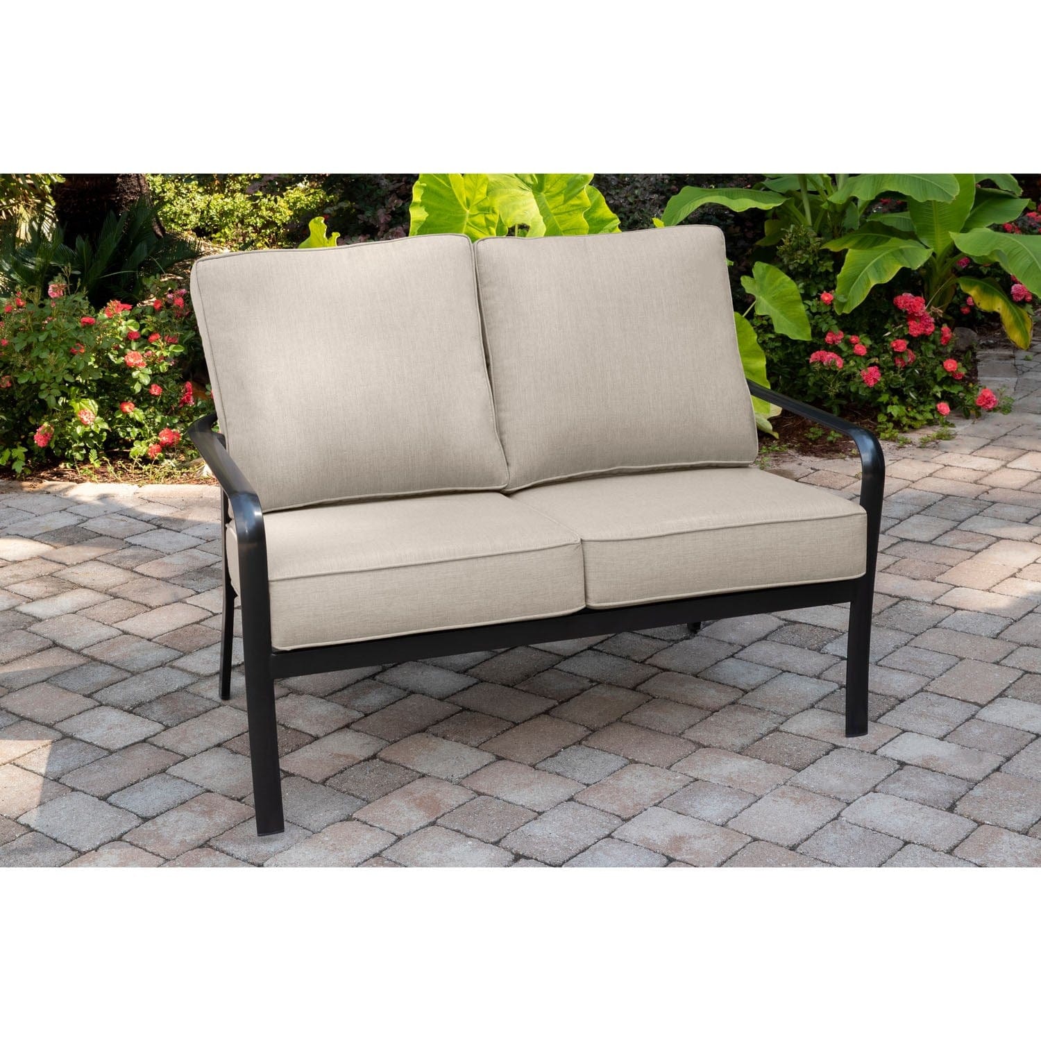 Hanover Conversation Set Hanover- Cortino 4Piece Commercial-Grade Patio Seating Set with 2 Cushioned Club Chairs, Loveseat, and Slat-Top Coffee Table | CORT4PCL-ASH