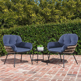 Hanover Conversation Set Hanover Naya 3-Piece Chat Set with Navy Blue Cushions | 2 Steel side chairs | Accent table - Steel/Navy | NAYA3PC-NVY