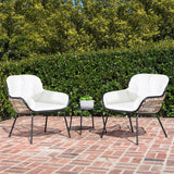 Hanover Conversation Set Hanover Naya 3-Piece Chat Set with White Cushions | 2 Steel side chairs | Accent table - Steel/White | NAYA3PC-WHT