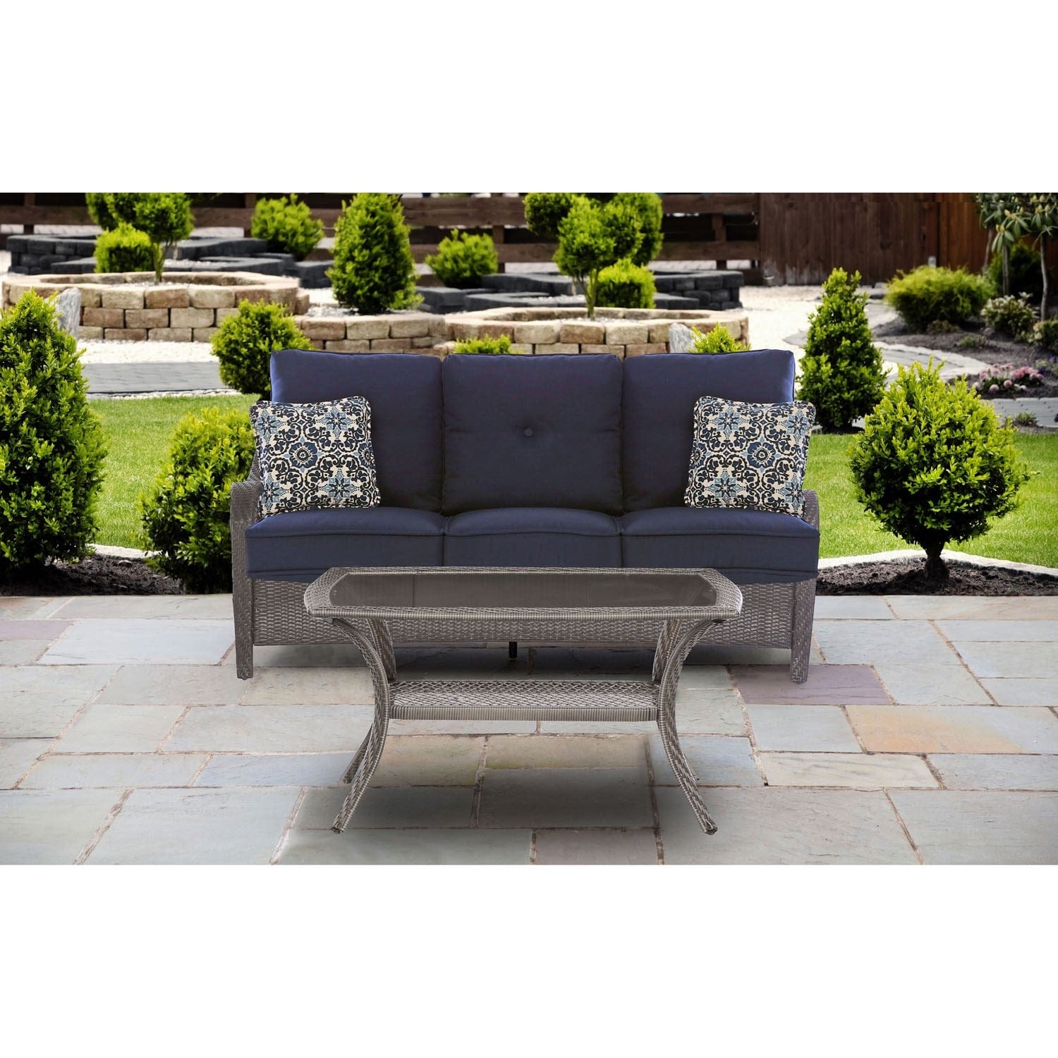 Hanover Conversation Set Hanover Orleans 2-Piece Patio Set in Navy Blue with Gray Weave