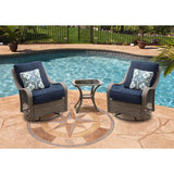 Hanover Conversation Set Hanover Orleans 3-Piece Swivel Gliding Chat Set in Navy Blue with Gray Weave