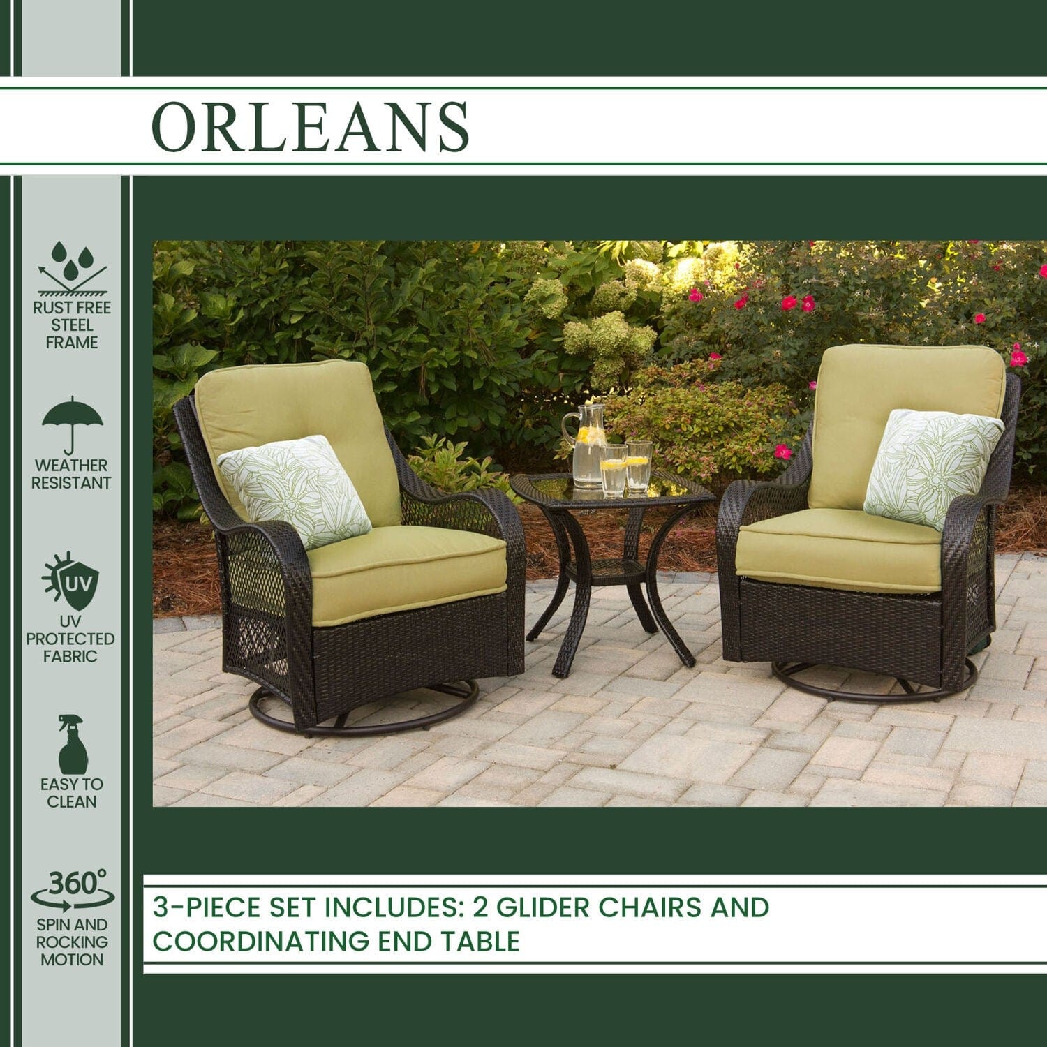 Hanover Conversation Set Hanover - Orleans 3pc Seating Set (2 swivel gliders, 1 end table)