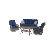 Hanover Conversation Set Hanover - Orleans 4-Piece All-Weather Patio Set in Navy Blue with Gray Weave