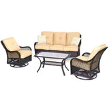 Hanover Conversation Set Hanover - Orleans 4-Piece All-Weather Patio Set in Sahara Sand