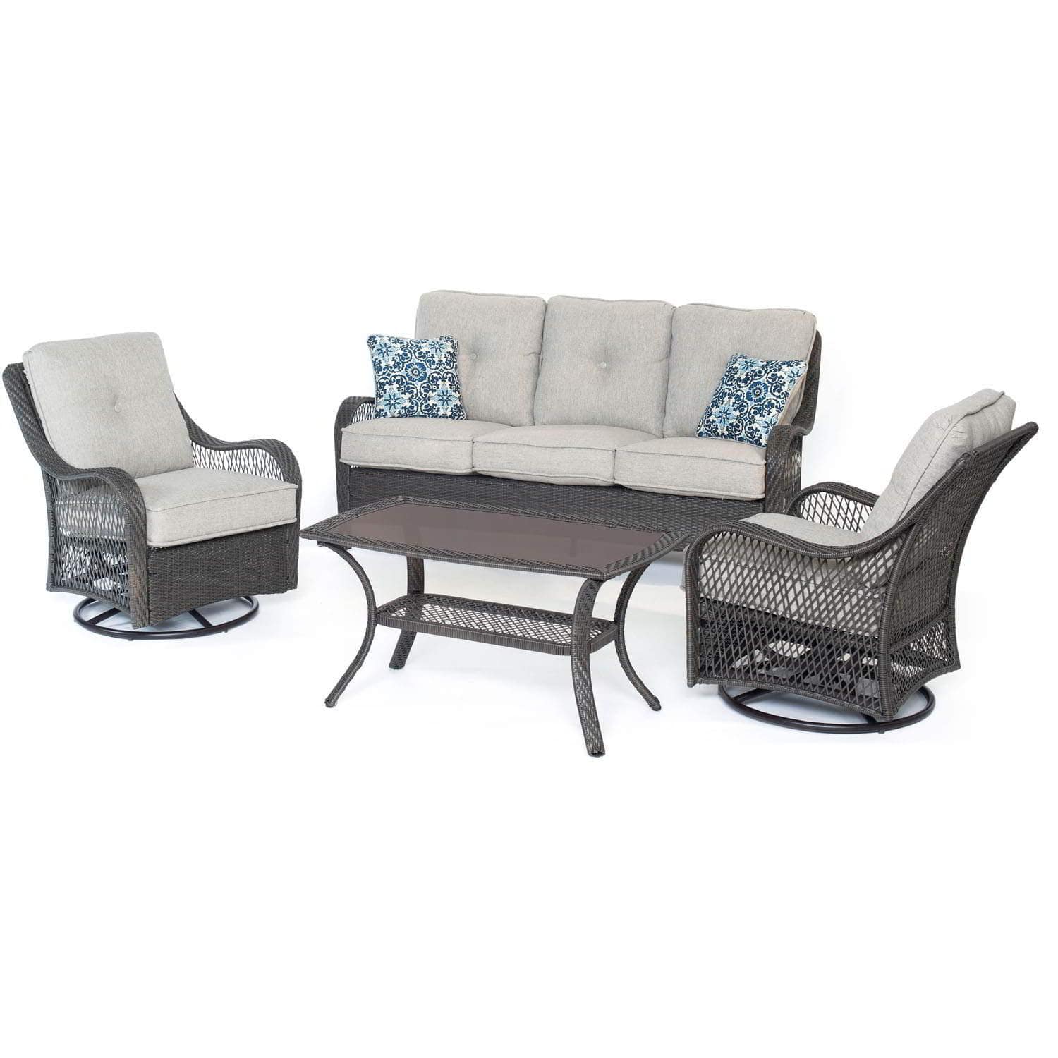 Hanover Conversation Set Hanover - Orleans 4-Piece All-Weather Patio Set in Silver Lining with Gray Weave