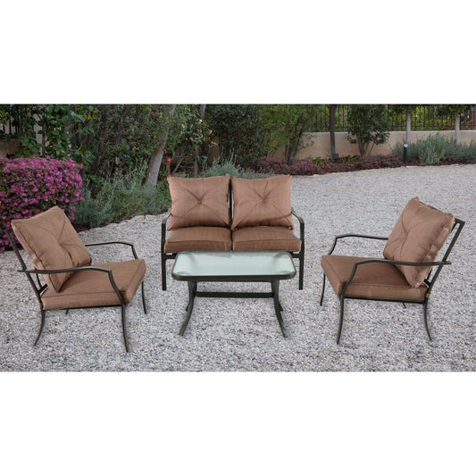 Hanover Conversation Set Hanover - Palm Bay 4 Piece Steel Seating Set: Loveseat, 2 Side Chairs, Coffee Table