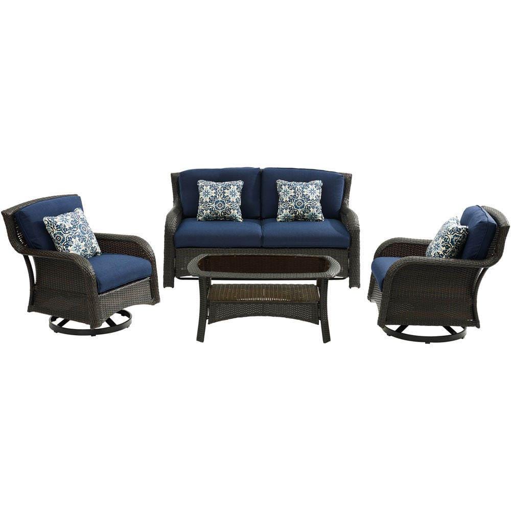 Hanover Conversation Set Hanover Strathmere 4-Piece Lounge Set in Navy Blue, STRATH4PCSW-LS-NVY