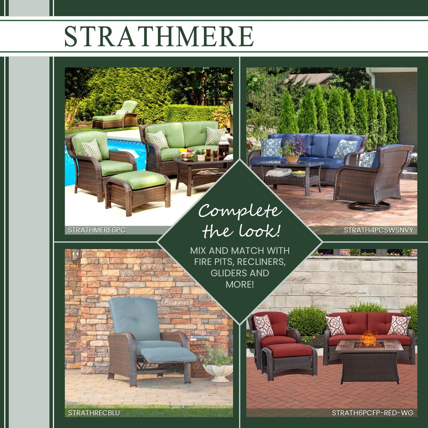 Hanover Conversation Set Hanover - Strathmere 4-Piece Outdoor-Grade Lounge Set in Crimson Red | STRATH4PCSW-S-RED