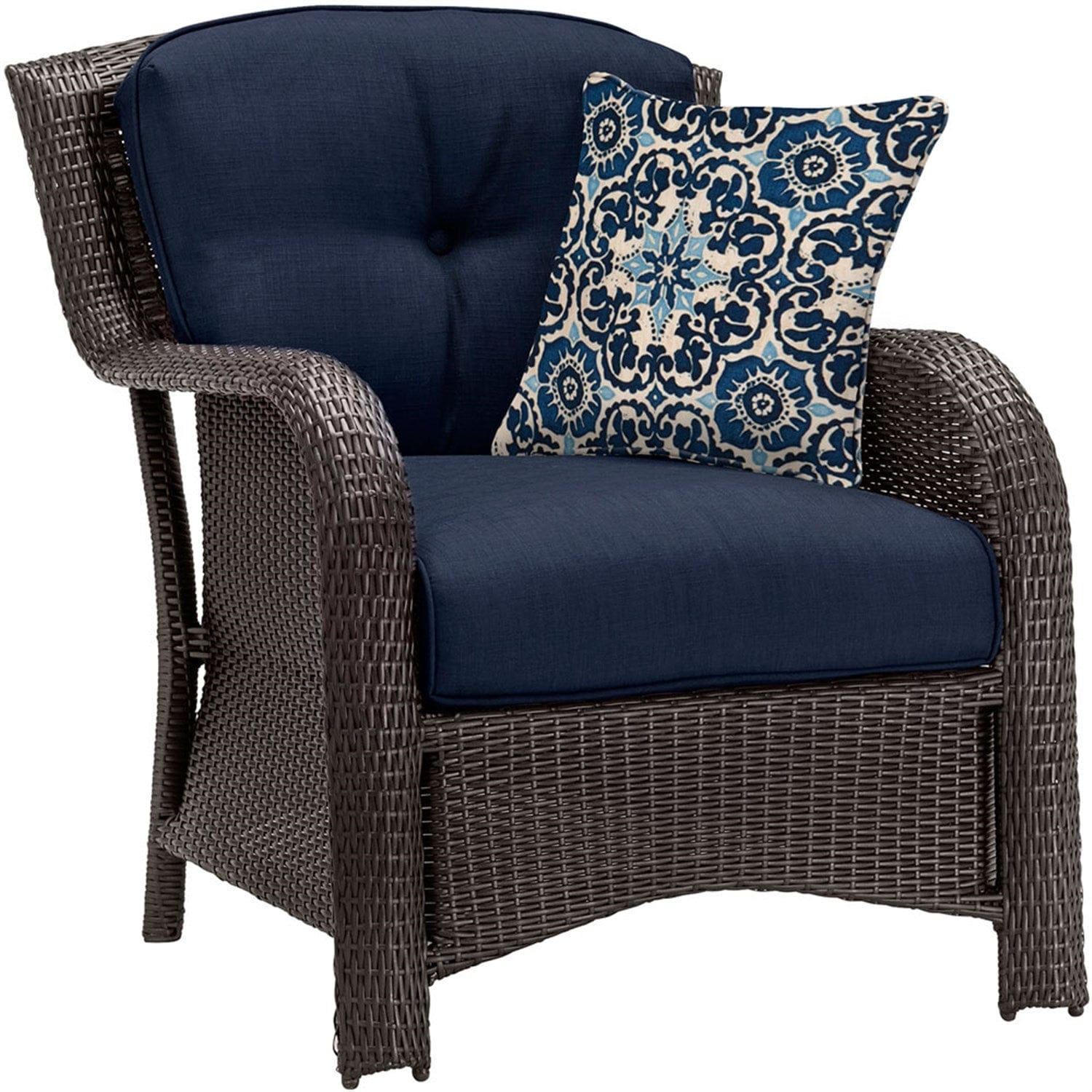 Hanover Conversation Set Hanover - Strathmere 6-Piece Lounge Set in Navy Blue with Fire Pit Table